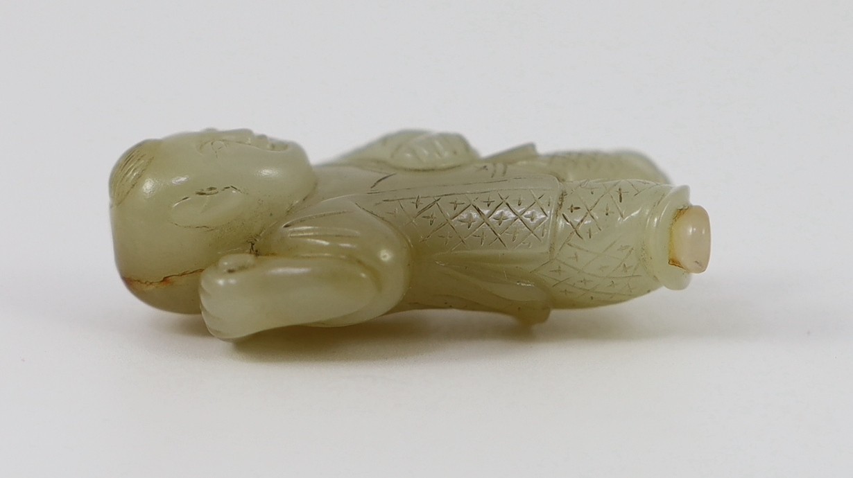 A Chinese pale celadon jade figure of a boy, 19th century, 4.1cm high